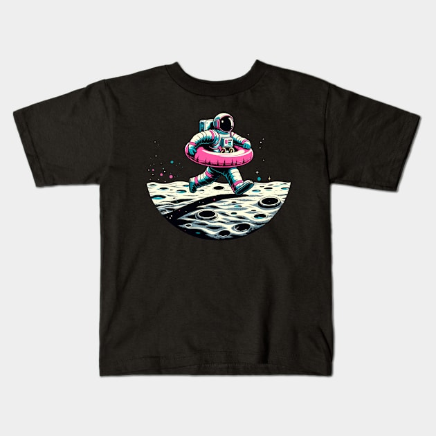 Pool Party Astronaut Pink Float Funny Space Kids T-Shirt by KsuAnn